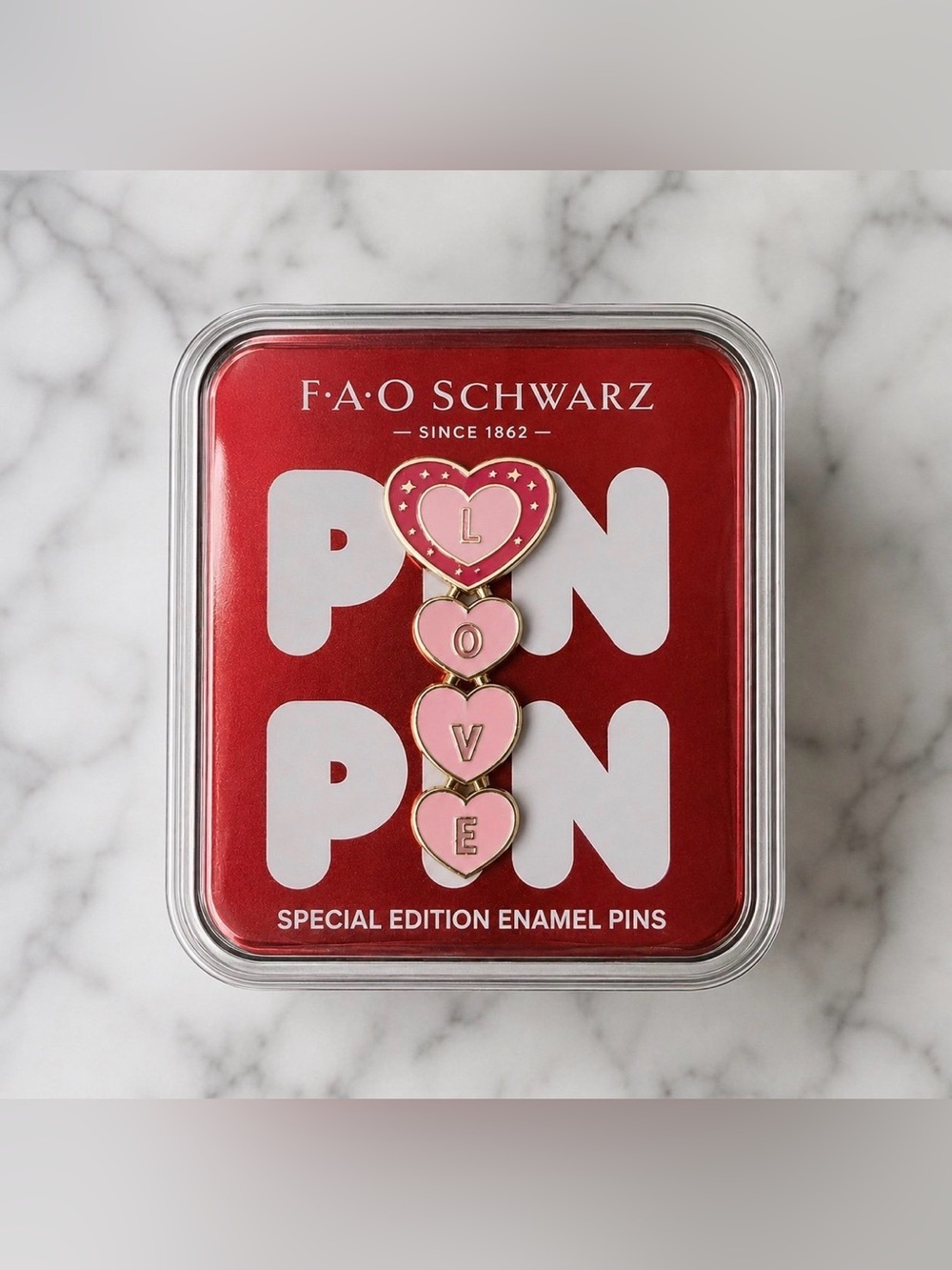 FAO Schwarz LOVE Heart Special Edition Enamel Pin NEW